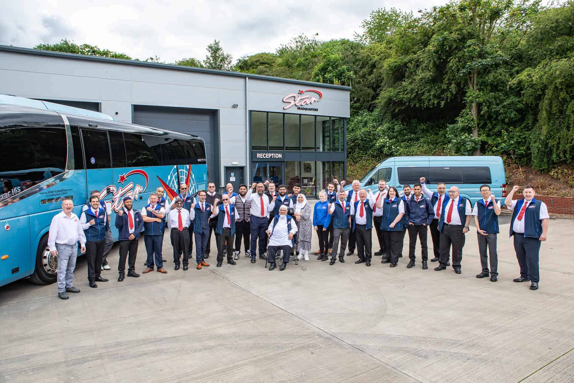 The Star Coaches team outside the depot reception in Batley